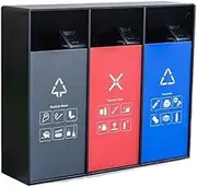 Outdoor Trash Can 120L Outdoor Trash Can Triple Bin Square Metal Trash Can, Modern Household Commercial Large Trash Can (with Ashtray) Outside Garbage can