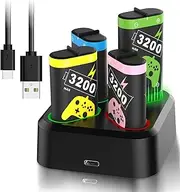 4 Pack 3200mAH (4 X 7680mWh) Rechargeable Battery Packs for Xbox One Controller Xbox Series X|S Battery Packs with Charger Dock USB Charger Station for Xbox Series X|S, Xbox One S/One X/One Elite