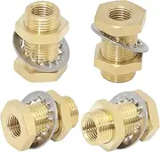 CheeMuii 4 pcs 1/4 Bulkhead Brass Pipe Fitting Anchor Coupling Bulkhead Tank Fitting 1/4" Bulkhead Tank Fitting Frame Hose Connector
