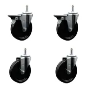 5 Inch Phenolic Wheel Swivel 7/16 Inch Grip Ring Stem Caster Set 2 Brakes SCC