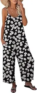 [KMAZN] Womens Casual Loose Floral Bohemian Summer Jumpsuits Plus Size Beach Rompers One Piece Outfits with Pockets