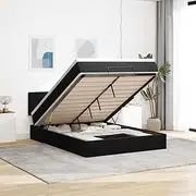 vidaxl Black Velvet Ottoman Bed Frame with Mattress Storage Lift - Queen Size