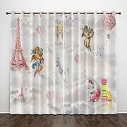 Exquisite Bedroom Blackout Curtains, Cartoon Eiffel Tower Angel 104x94 Inch Heat Insulation Blackout Children's Curtains,3D lackout Curtains, Suitable for Living Room Bedroom Childre