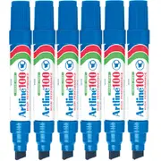 Artline 100 Box 6 Permanent Marker 12mm Chisel Tip Thick Nib (Blue)