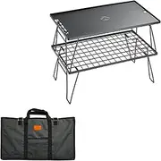 CAMPINGMOON Outdoor Folding Multipurpose Storage Rack 2Pcs with 1pc Removable Aluminum Top Plate, Steel Plating Black T-230-2TM