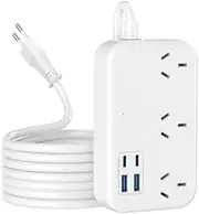 AU to EU Travel Adapter, Autralia to Italy Plug Adapter with 3 Outlets 4 USB Ports Total Output 17W, Type C Outlet Converter for AU to Most of Europe Iceland Spain Italy France Germany etc