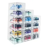 Stackable Clear Shoe Storage Boxes - 15 Pack Foldable Organizers for Closet