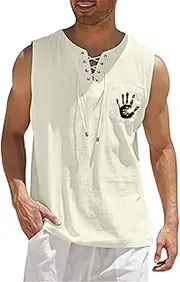 [Generic] Mens Tops Blouses Tops Casual Sports Sleeveless Top Cotton Vest Painting Fitness Muscle Tank Top Men's Plain T Shirts