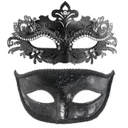 Couple Masquerade Mask Set Venetian Party Mask Mardi Gras Mask Black+black