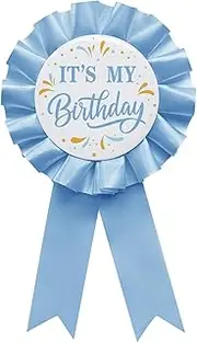 YHEZXUN It's My Birthday Tinplate Badge Pin Sky blue Satin Fabric Happy Birthday Themed Button Pin Party Decorations Award Ribbon Badge