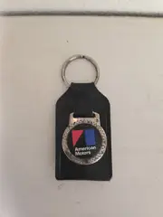 NOS Vintage BLACK Leather AMERICAN MOTORS KEY FOB CHAIN RING