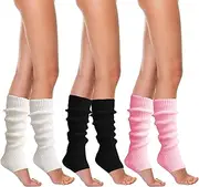 [FUIPVGI] 3 Pairs Leg Warmers, Knitted Leg Warmers 80s for Women Girls, Ribbed Legwarmers Knee Warmers Ladies, Long Boot Cuff Knee Socks for Ballet Dance Yoga Daily (Black,White,Pink)