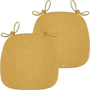 BLISENCHY 2 Pack Memory Foam Chair Cushion with Ties - Non-Slip Dining Chair Pad, Comfortable Kitchen and Dining Room Seat Cushion with Machine Washable Cover (Yellow)