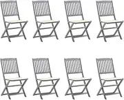 Folding Outdoor Chairs 8 pcs with Cushions Solid Acacia Wood Patio Chair