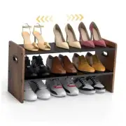 Shoe Rack Organizer for Closet, 2-Tier Expandable Metal Wood Shoe Shelf Brown