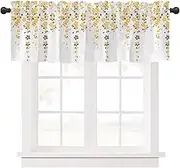 Ausing Kitchen Curtains with Flowers and Leaves Printed Short Curtains Cafe Bistro Curtain Valances Balcony Bathroom Yellow