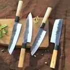 Chef Kiritsuke Nakiri Santoku Knife Set Handmade Forged Steel Wood Handle Slice