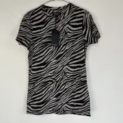 Brave Soul Short Sleeve T-Shirt Top Zebra Print SMALL (BUST 32” LENGTH 27”)