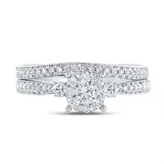 14k White Gold Diamond Princess Bridal Wedding Ring Set 5/8 Cttw