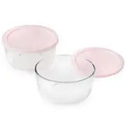 Pyrex 7201 4-Cup Glass Storage Bowls w/ 7201-PC Loring Pink Plastic Lid Covers