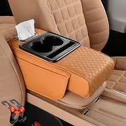 Multifunctional Car Armrest Cushion, 5-In-1 Center Console Cover With 2 Cup Holder 2.95"Height, Car Armrest Storage Box, Tissue Box Slot, carAccessories Interior Organizers (Orange)
