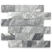 K64XH Bardiglio Gray Dark Grey Marble 2x4 Subway Mosaic Floor Tile Honed