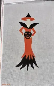 VINTAGE TINK BOORD-DILL NEEDLEWORK HP CANVAS I PUT A SPELL ON YOU! WITCH 18”x12”