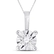 14k White Gold Round Diamond Illusion-set Solitaire Pendant 1/10 Cttw