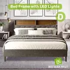 Double Size LED Light Bed Frame Platform Mattress Base with Storage Headboard