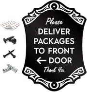 SignSeries Delivery Instruction Door Sign - Deliver Packages To Front Door - Arrow Left, House Sign, 6.25” X 4.5” - Mounting Hardware Included, Easy Installation - Heavy-Duty and Weather-Resistant