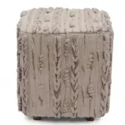 Farmhouse Howie Natural Textured Rug Square Ottoman with Solid Wood Legs