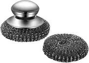 YOBOKO Handheld Kitchen Dish Cleaning Stainless Steel Scrubbers Metal Scouring Pads Steel Wool Pads Heavy Duty Cleaning Kitchen Stainless Steel Cutlery Brush Pot Brush Cleaner (Handle Brusher)