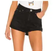 New One Teaspoon High Waist Bandits Shorts Womens 24 Black Denim Cutoffs