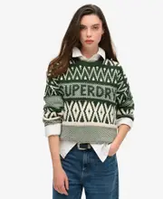 Branded Pattern Crew Jumper | Darkest Pine Green