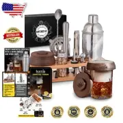 13-Piece Bartender Kit with Whiskey Smoker & Bamboo Stand for Ultimate Cocktails