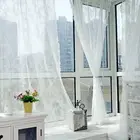 Door Window Sheer Curtain Drape Panel Leaf Voile Tulle Scarfs (White)