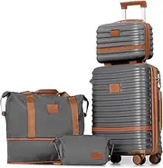 [Joyway] Luggage Set 3 Piece Suitcase Sets, Expandable Carry on Luggage with Spinner Wheel, Hard Shell Luggage Set with TSA Lock, Grey brown, 4 piece set (13/20inch), Hardside Expandable Travel Laggage