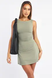Green Mini Dress Round Neck - Size 16XL, Women's Skater Dress