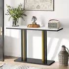 Console Table with Storage White Stone Marble Entryway Table Narrow Buffet Table