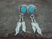Native American Sterling Silver Blue Opal Feather Post Dangle Earrings by Largo