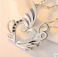 在飛比找樂天市場購物網優惠-925純銀韓國天使翅膀情侶戀人項鏈一對 潮男女士鑲鉆愛心形吊