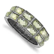 Fashion 1928 Jewelry Black-Plated Frame Grey Epoxy Faceted Stones Stretch Bracelet