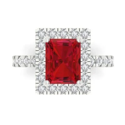 3.84Ct Emerald Cut Pink Tourmaline Solid Gold Engagement Promise Statement Ring
