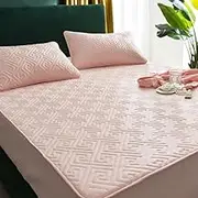 Quilted Mattress Cover Solid Color Mattress Cover Protector Bedding Sheets Quilted Mattress Pad,Maze Light Pink,Custom Size