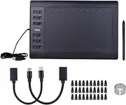 Daseeme 10x6 Inch Graphics Drawing Tablet with 8192 Levels Pressure & 12 Express Keys, Battery-Free Stylus, 30 Nibs+Clip+2 OTG Cables, Compatible with Windows/Mac/PC/Laptop for Digital Art & Design