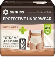 SUNKISS Women Incontinence Underwear, Daytime Disposable Postpartum Adult Panties, Protective Pull Ups with Maximum Absorbency, Medium, Beige, 16 Count
