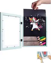 Whiterows Kid Picture Frames, White Rows Photo Frame,Stores up to 50 Pieces of 8.5 x 11 inch Art,Tempered Glass Art Frame for Home Decor,Front Opening Kids Artwork Frames Changeable (Blue,8.5*11in)