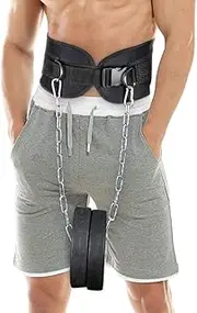 HemeraPhit Pull-up Belt Weighted Dip Belt with Chain Double D-Ring Weightlifting Back Support Strap Home Gym Equipment Waist Belt