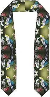 [HTTUP] Beautiful Cockatoo Bird Flower Print Unisex Adult Graduation Shawl Stole Polyester Class Of 2024 Honor Gift With Trim