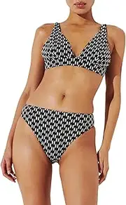 [Karl Lagerfeld B.V] Karl Lagerfeld Women's Monogram Plunge Triangle Top, All Over Print, Blue MID Indigo